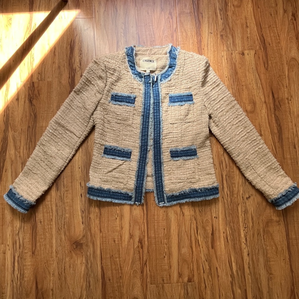 L'AGENCE Agnes Tweed Denim Jacket Size Small